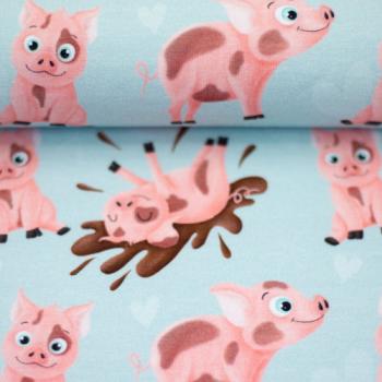 Preview: Baumwolljersey Schweinchen auf Mint Landkind by Mrs. Mint Design by Swafing